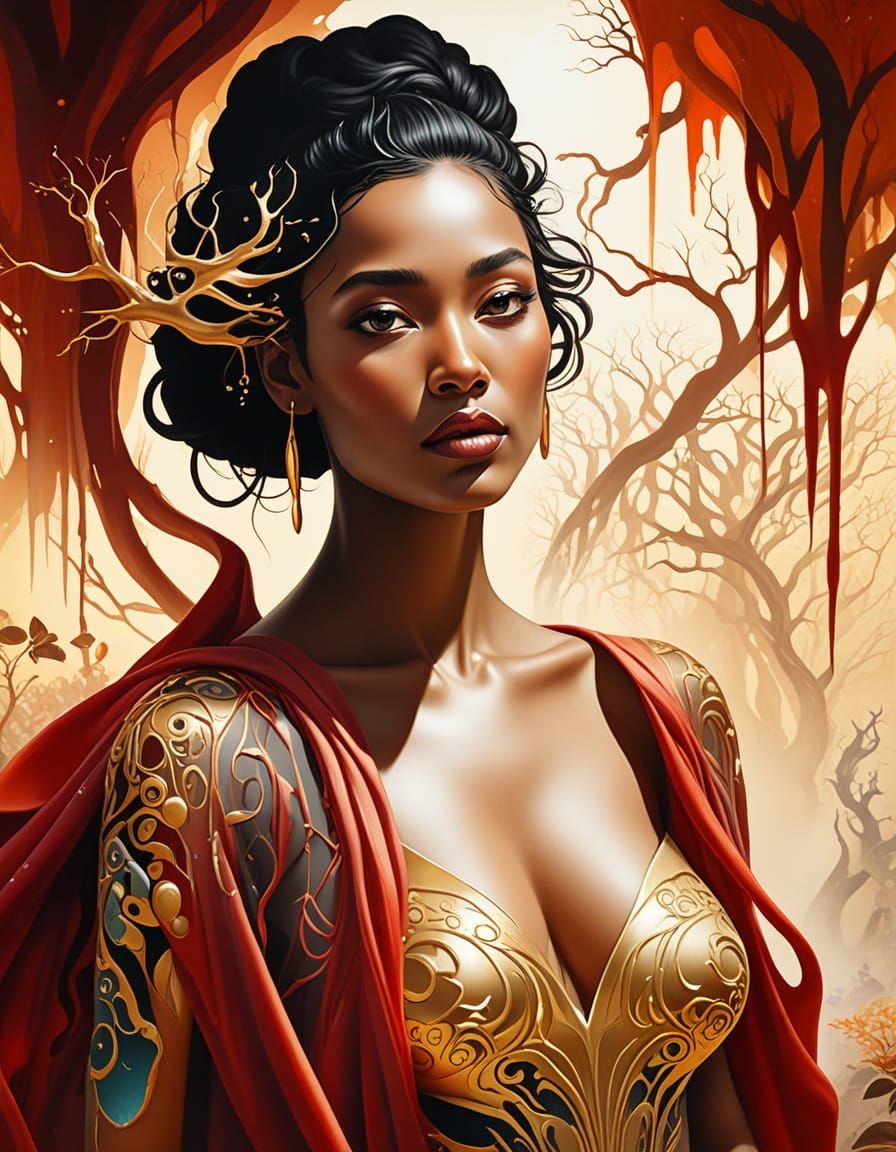 Ethereal Ebony Goddess in Melting Dreamscape