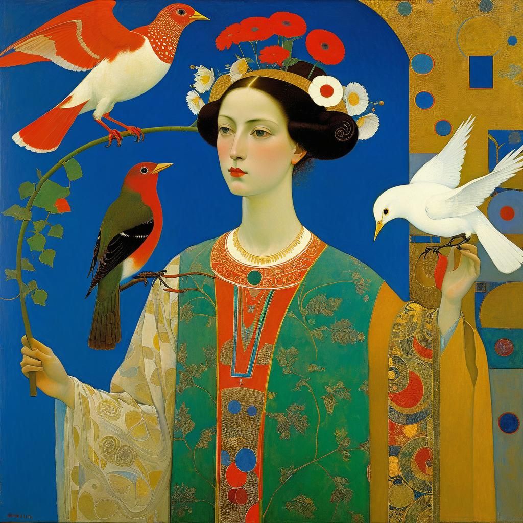 Goddess and Bird in Symbolic Style