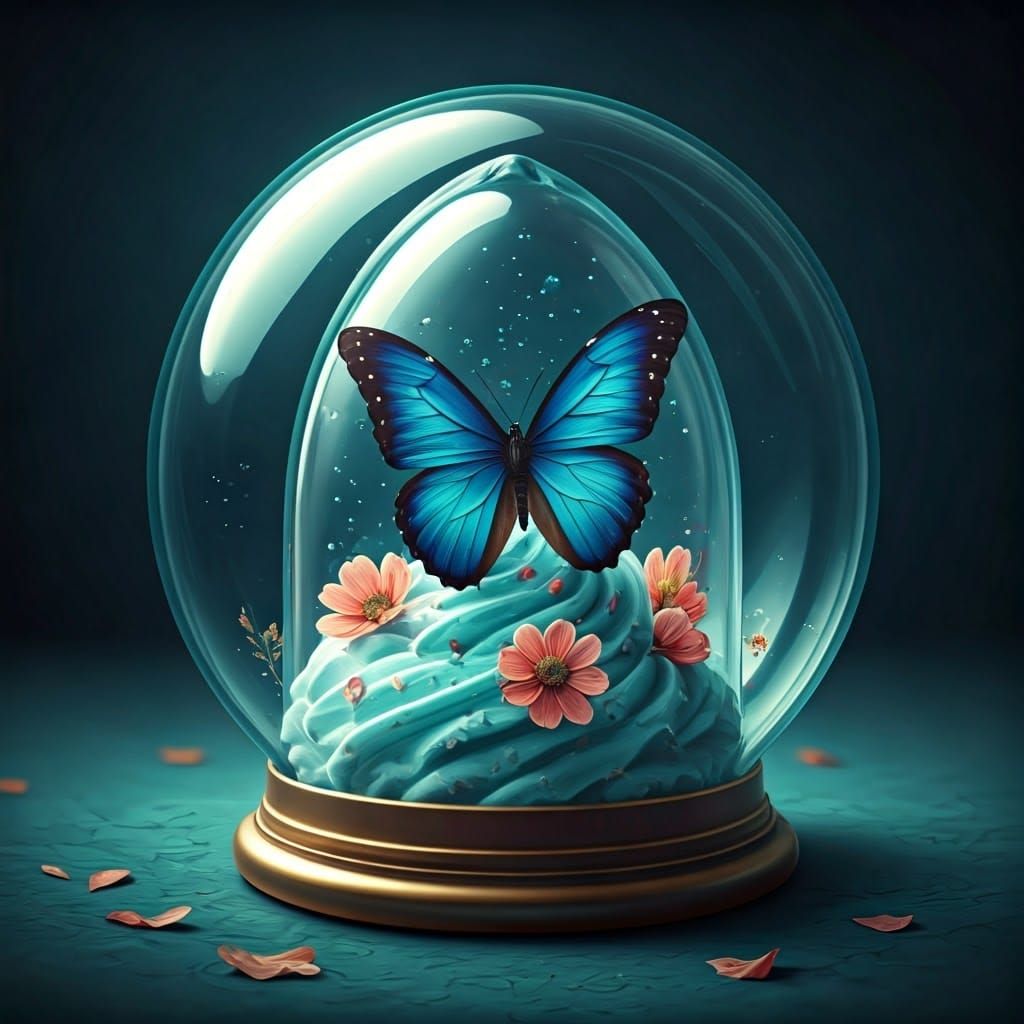 Blue Butterfly on Crystal Acorn, Ethereal Art
