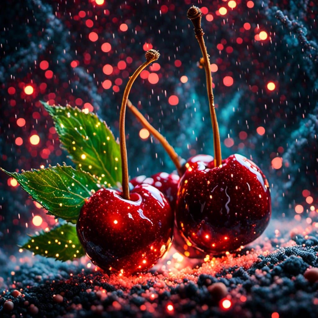 Detailed Red Cherries with Black Smoke Effect