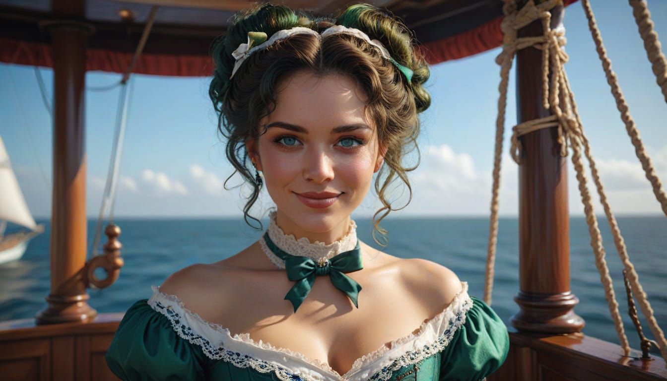 Elegant Countess Emily on a Sailing Ship