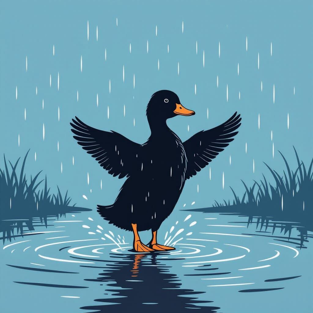 Duckling Dancing in Rain: Minimalist Silhouette Art