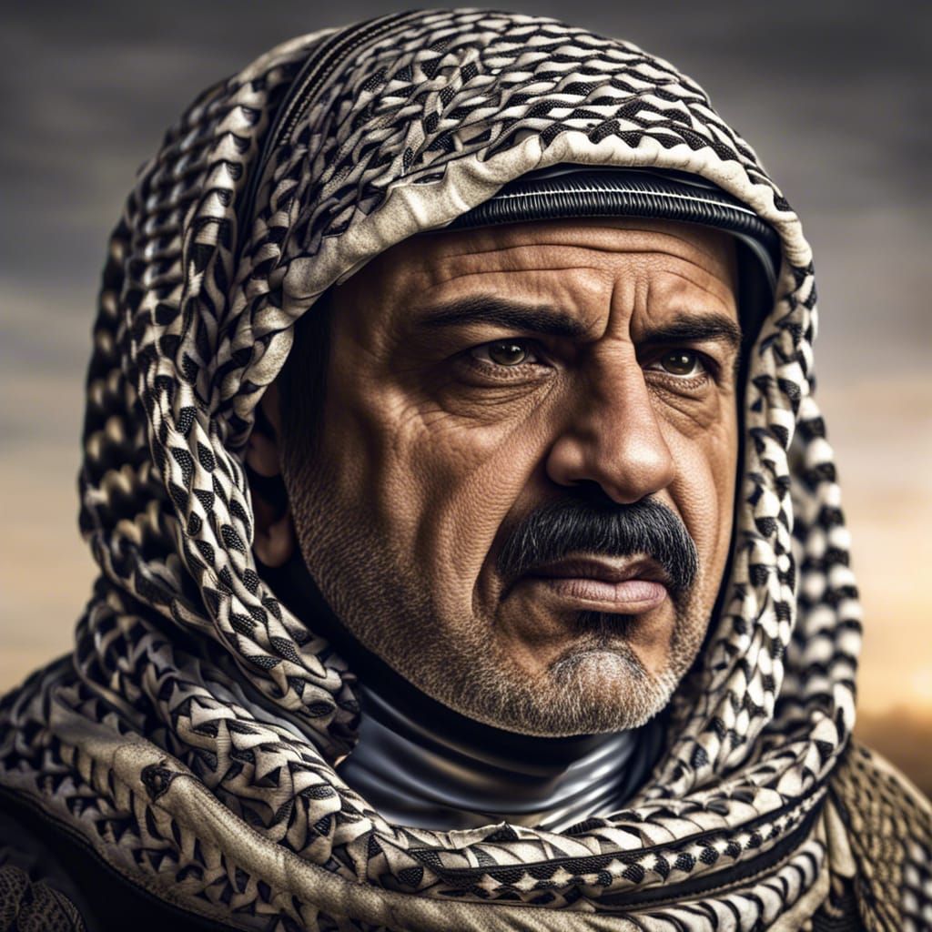 Arabic General in Palestinian Keffiyeh: Hyperrealistic Portr...