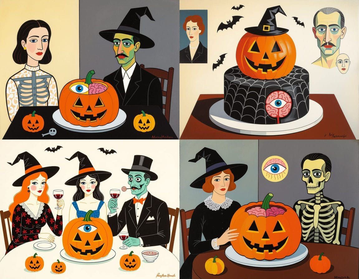 Nightmarish Halloween Scene with Skeletons and Witches