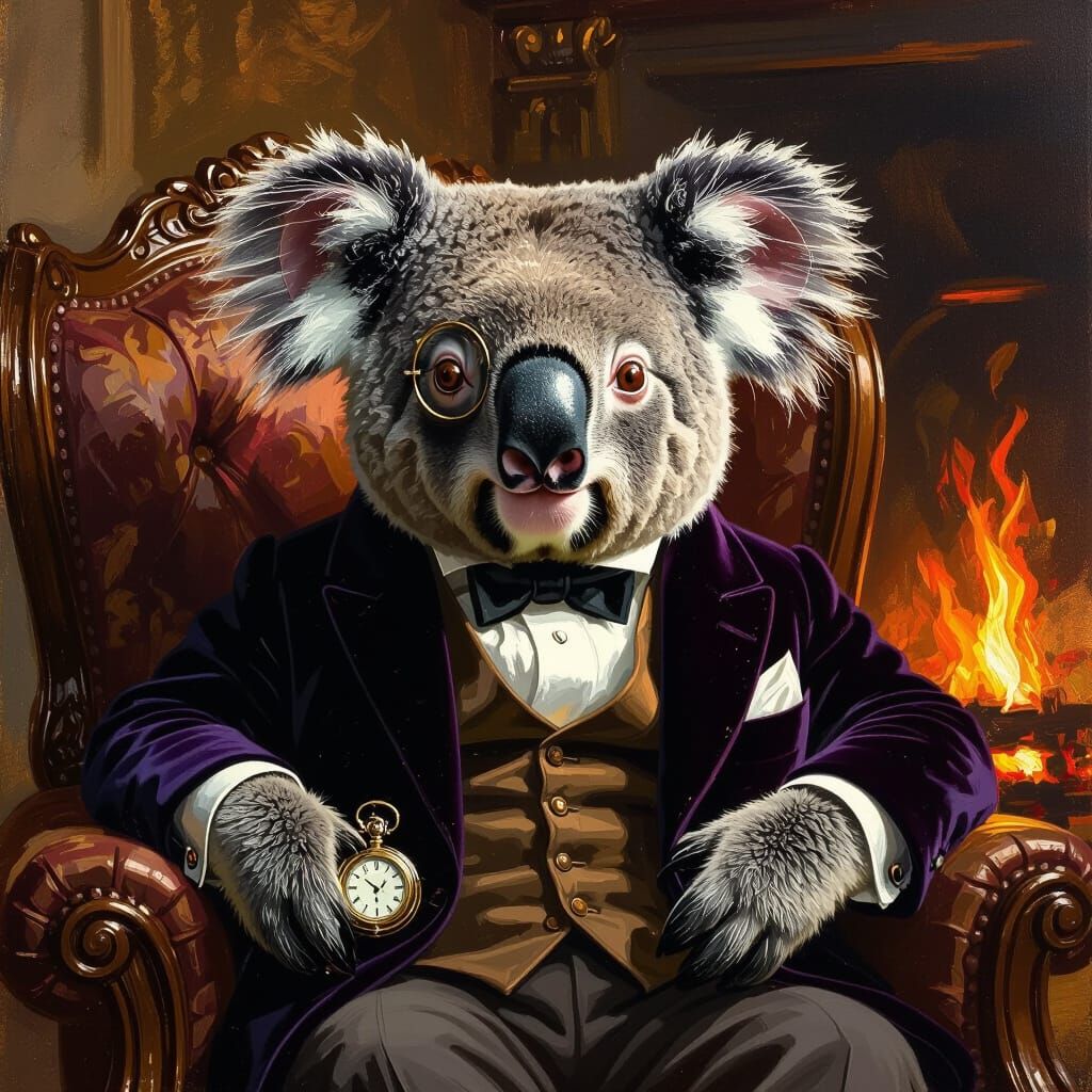 Distinguished Koala in Smoking Jacket with Pocket Watch