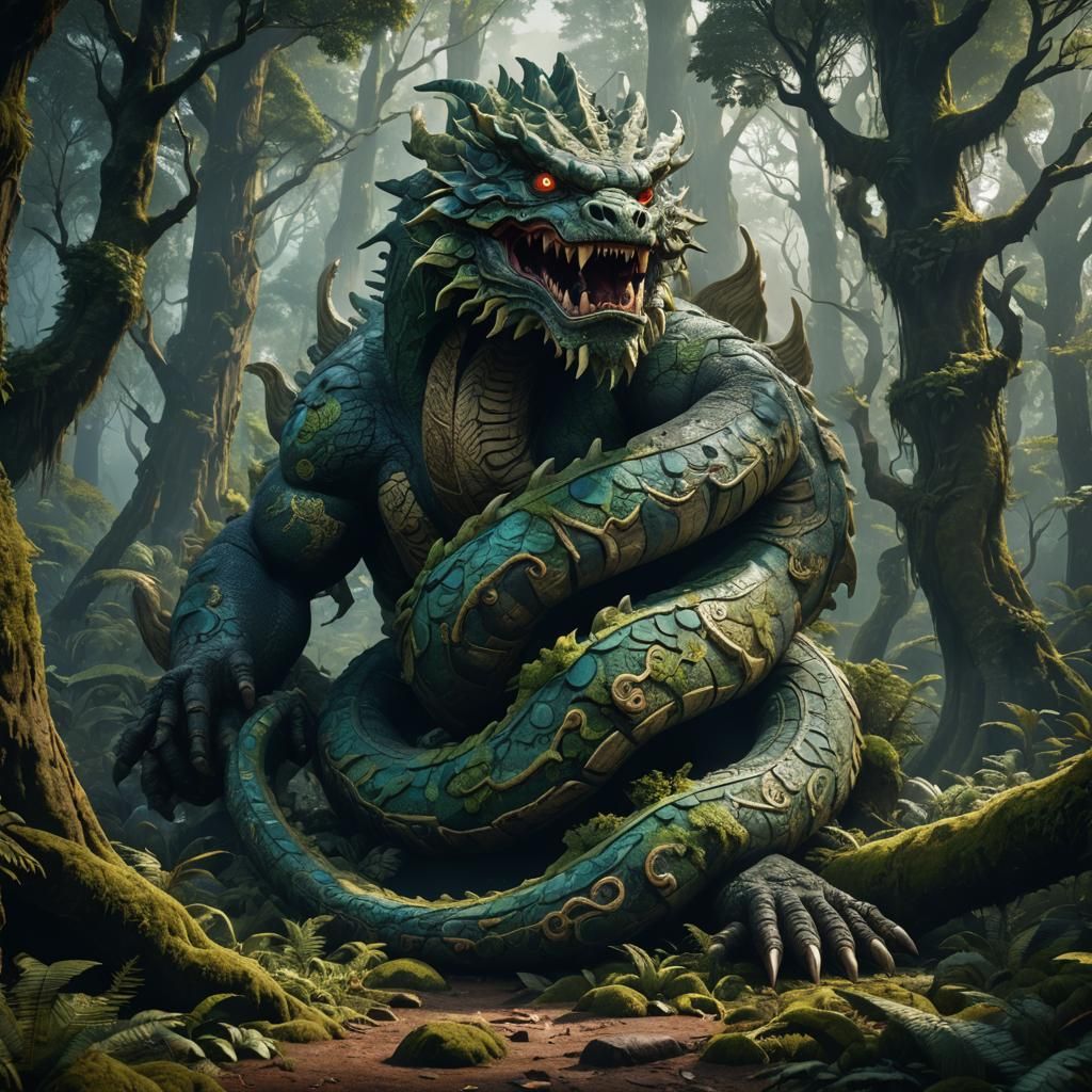 Taniwha in Forest: Detailed Matte Painting