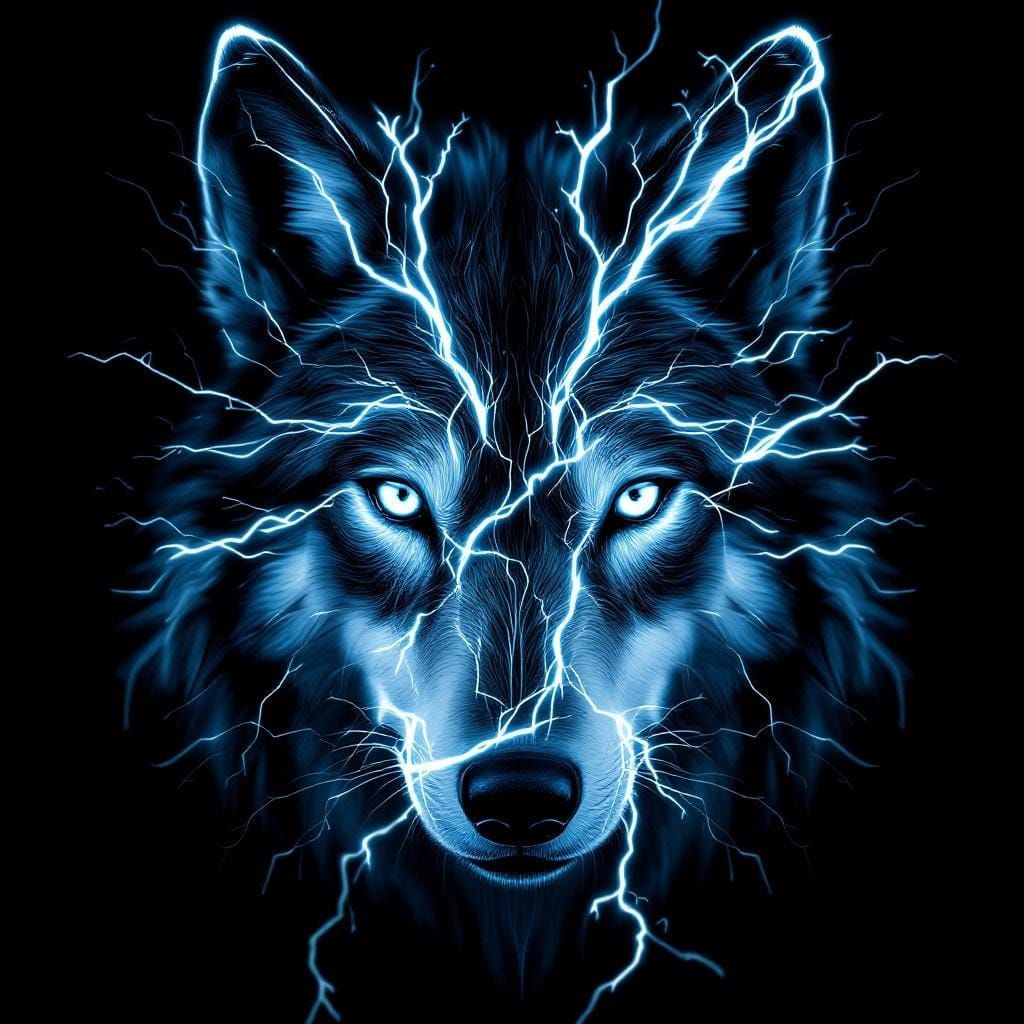 Electric Wolf Portrait in Dark Fantasy Style