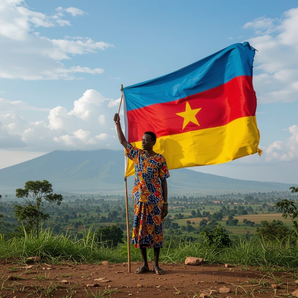 Man Proudly Holds Congo Flag in African Style