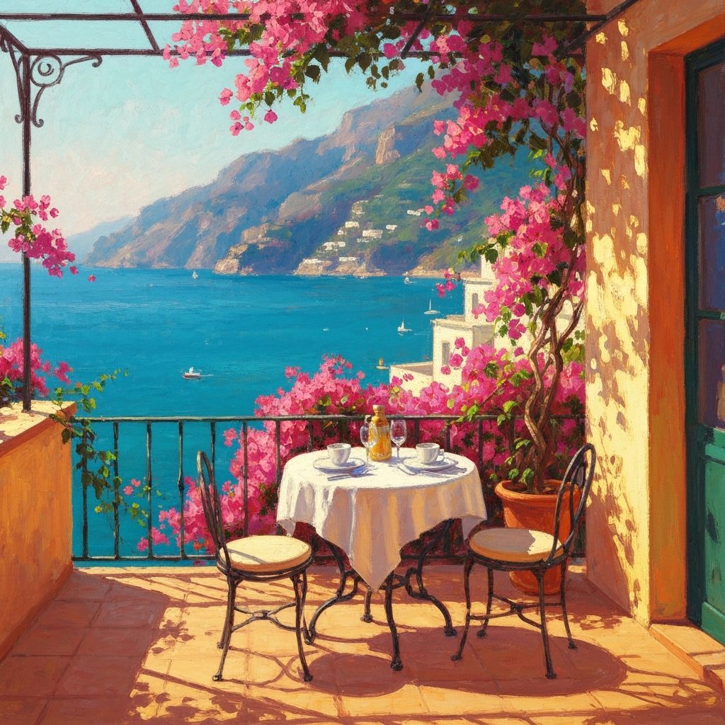 Amalfi Coast Terrace in Impressionist Style