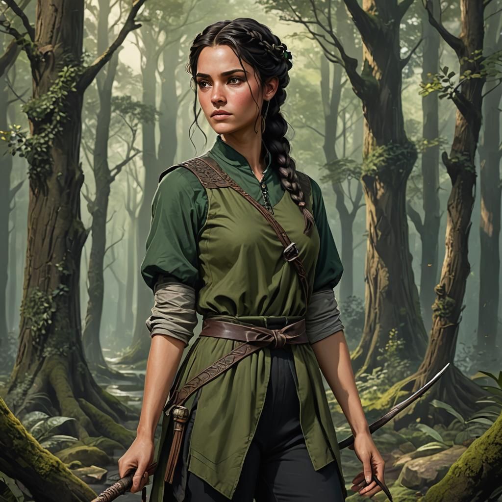 Young Woman Archer in Detailed Matte Painting