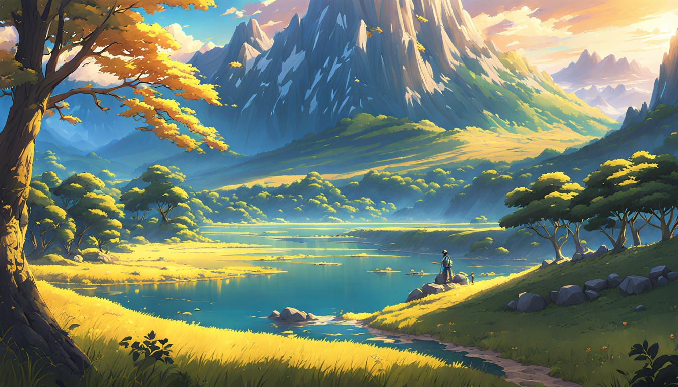 Anime Wilderness Landscape in Golden Hour Light