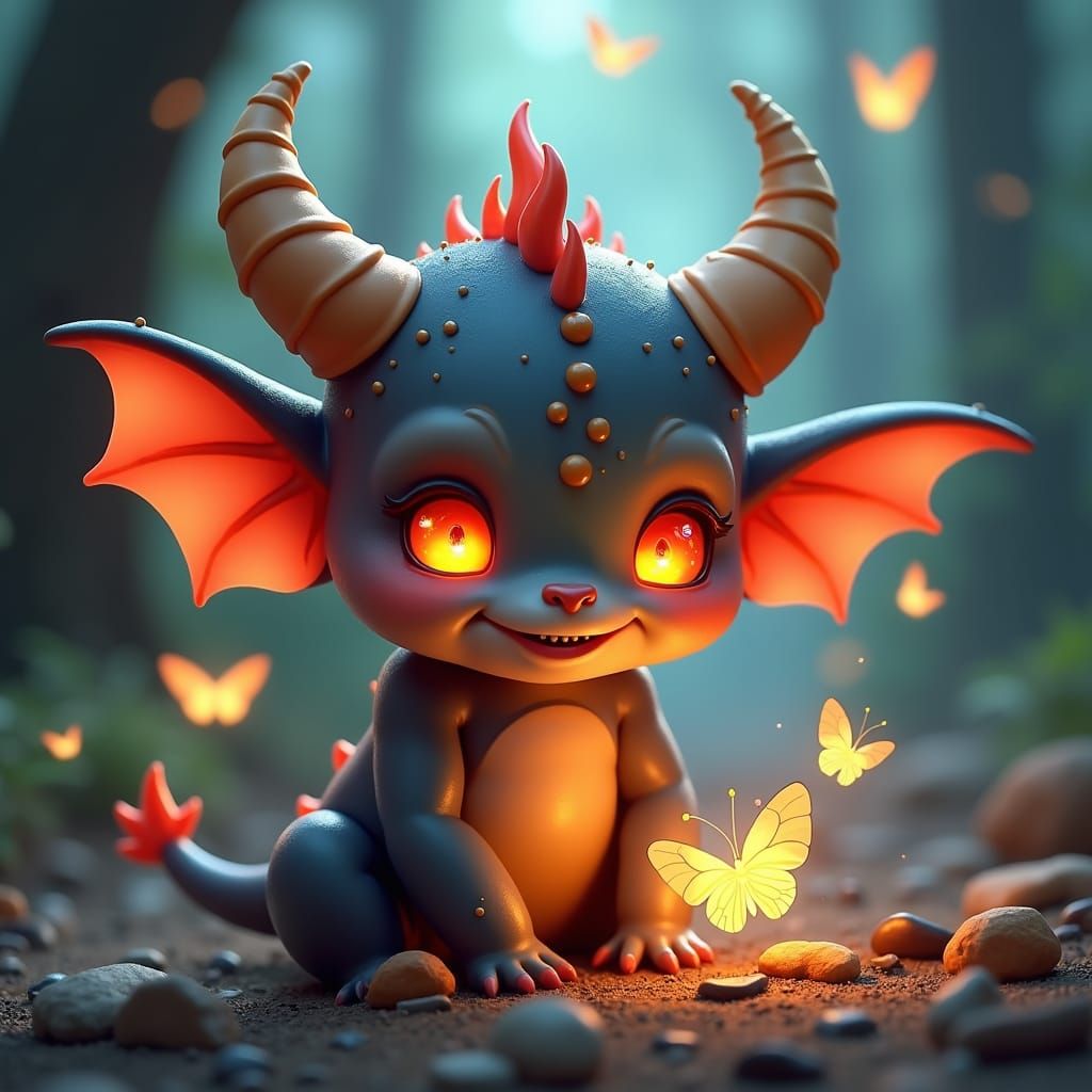 Baby Minotaur with Glowing Butterflies