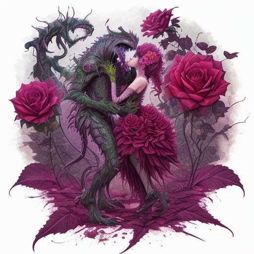 Sci-Fi Carnivorous Rose: A Colorful Ink Art