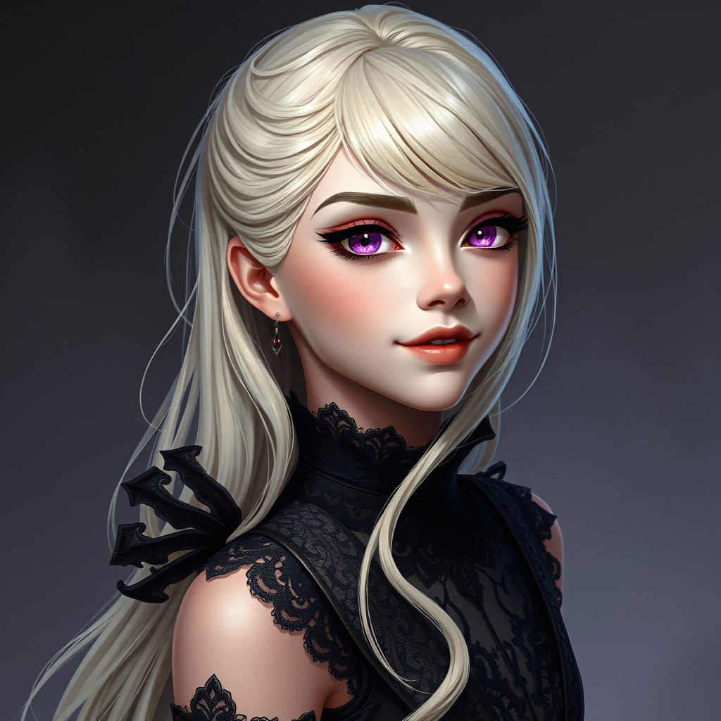 Elegant Woman with Purple Eyes, Fantasy Concept Art