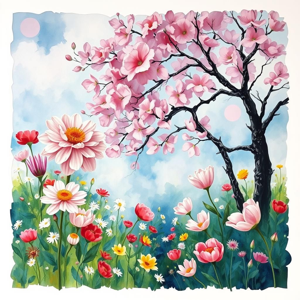 Galactic Flower Sea in Gouache and Watercolor