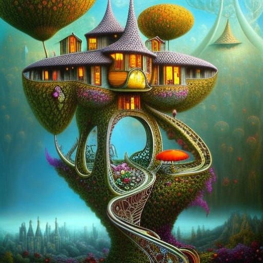 Whimsical Fairy-Tale Hotel in Surrealist Style