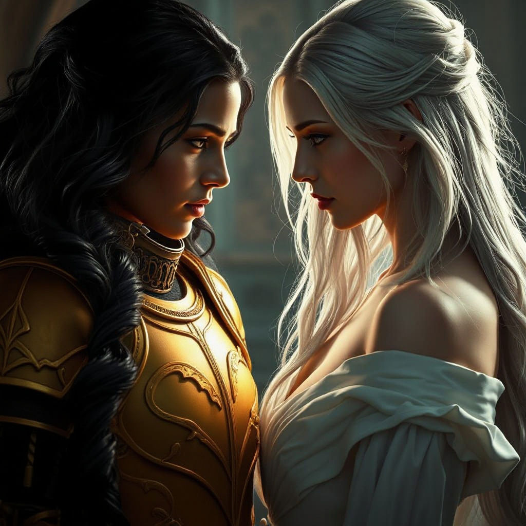 Medieval Women Share Intimate Moment in Fantasy Realism