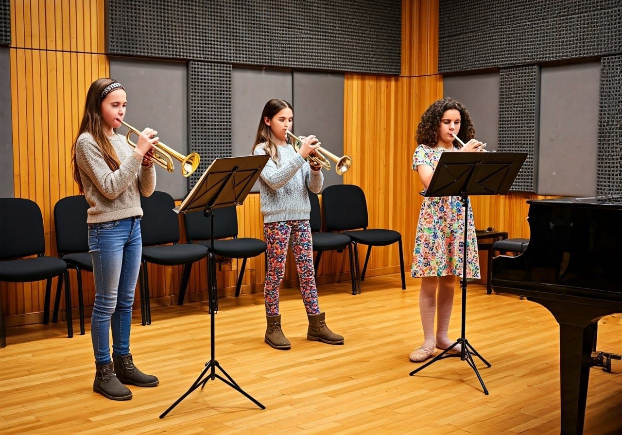 Girls' Trumpet Ensemble in Rehearsal