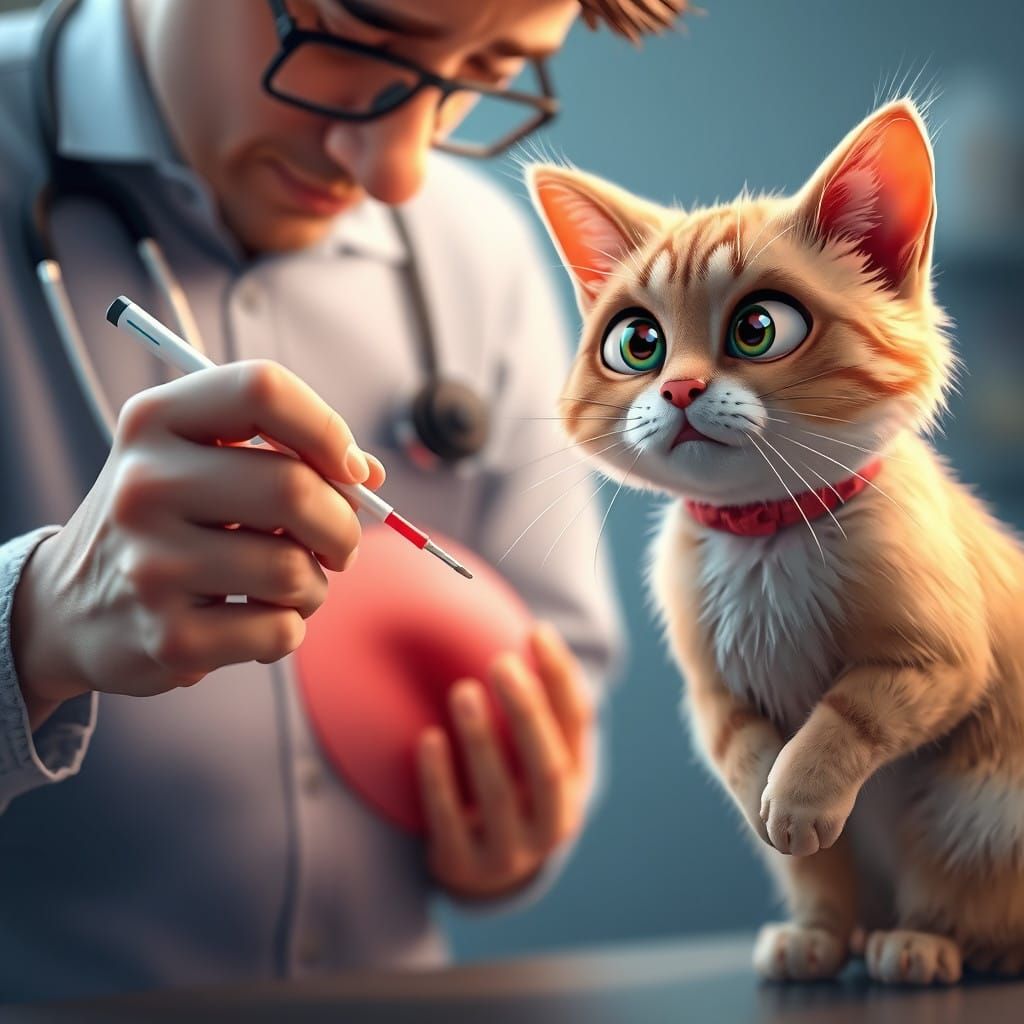 Vet Examines Cat's Bottom with Bemused Expression