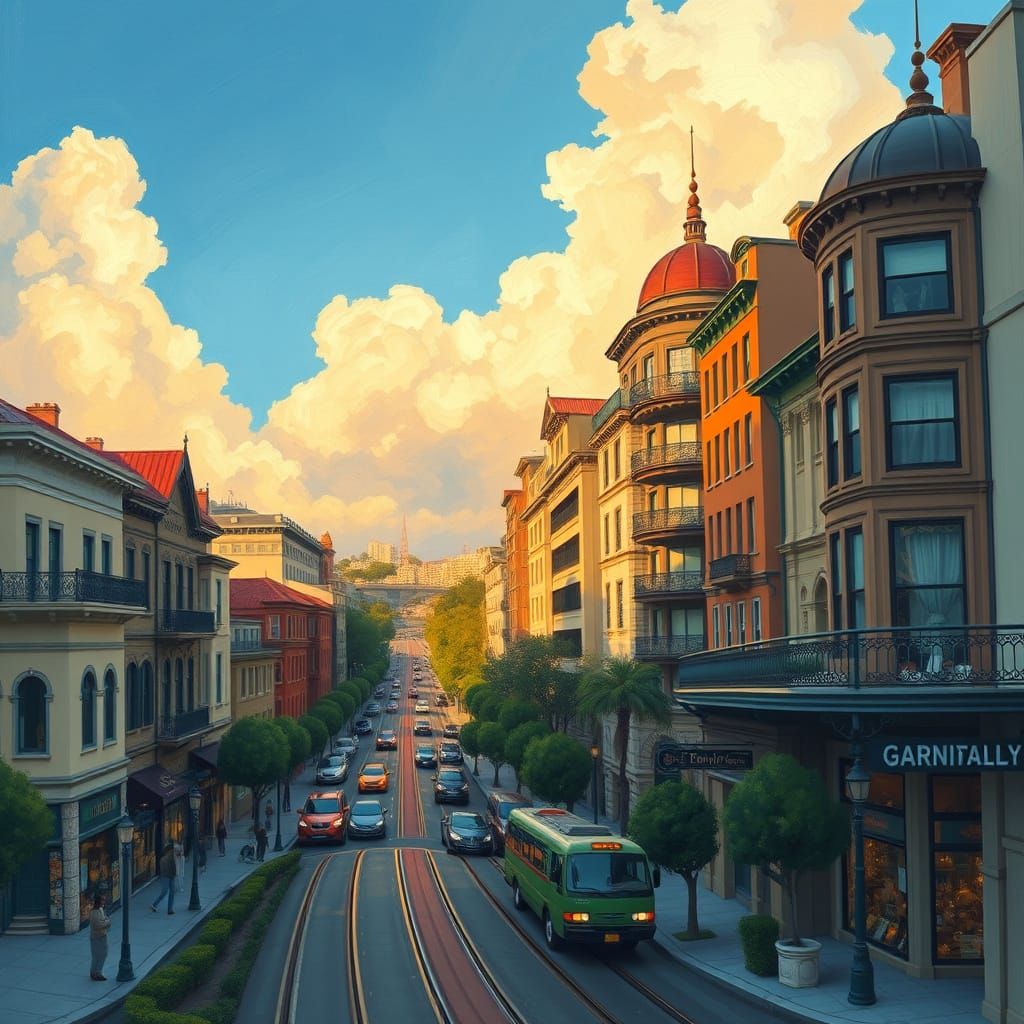 San Francisco's Lombard Street in Vibrant Sunrise Light