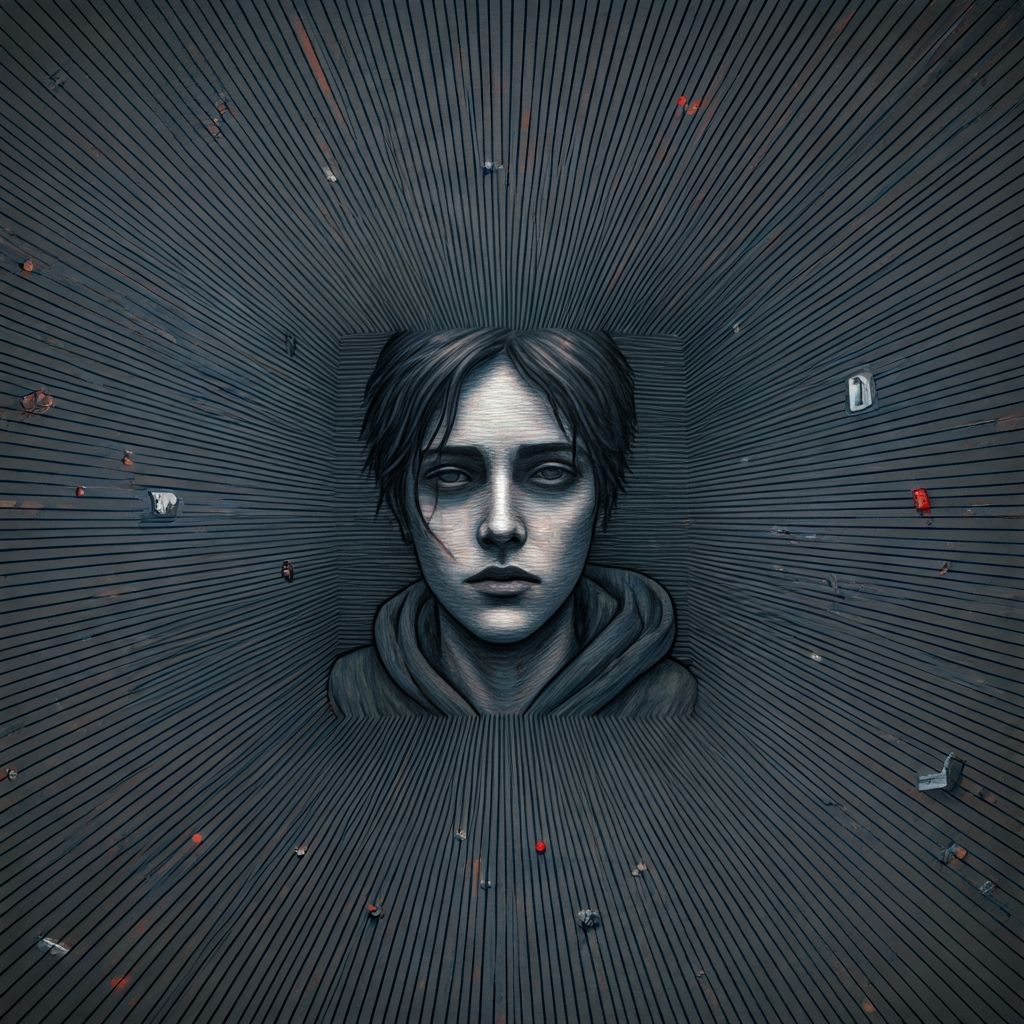 Collapsing World: Surreal Figure in Dark Isolation