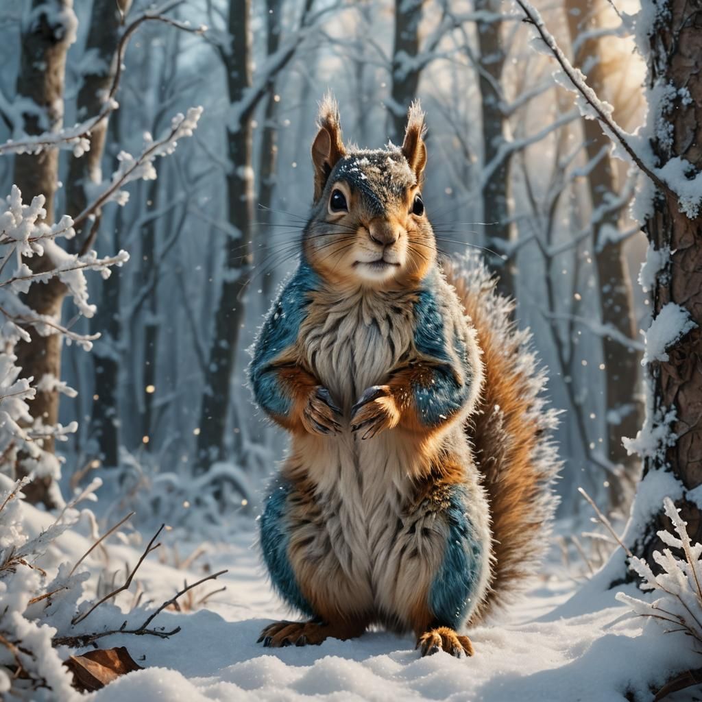 Surrealistic Wildlife Portrait in Snowy Forest