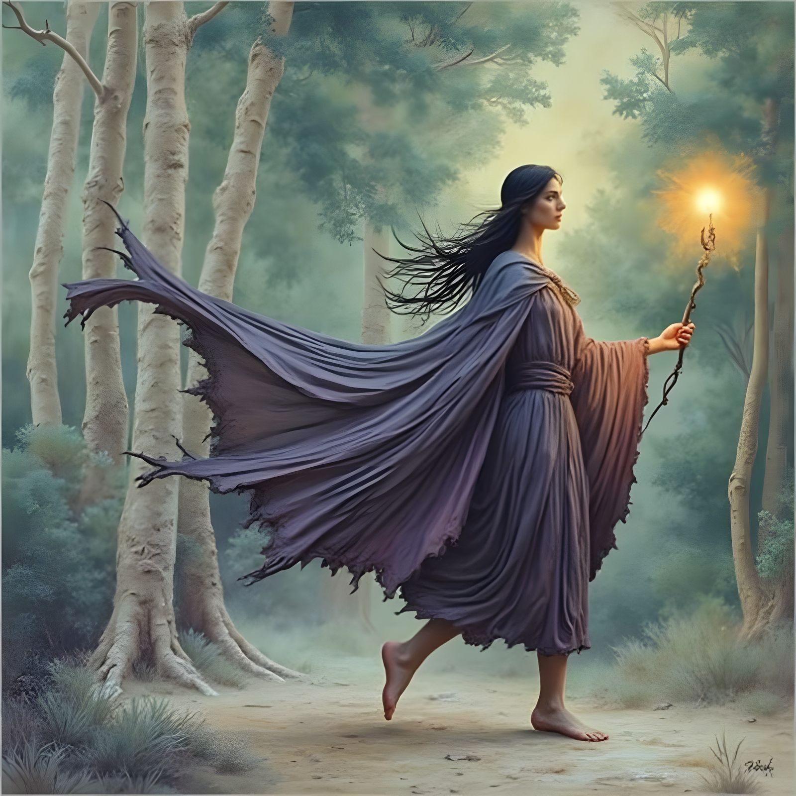 Surreal Shamaness in Golden Forest