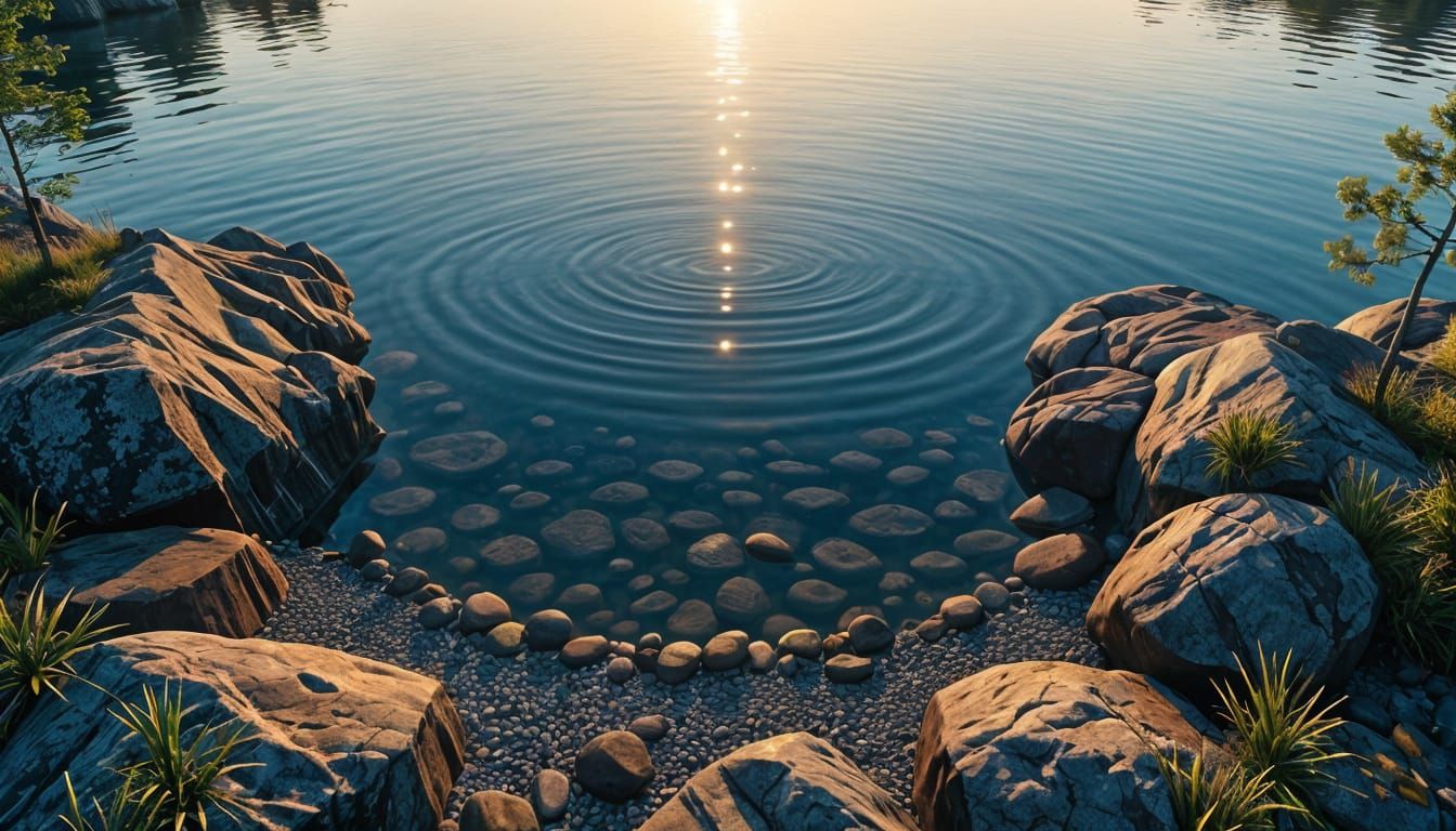 Bird's-Eye View of Rocky Shore at Sunset
