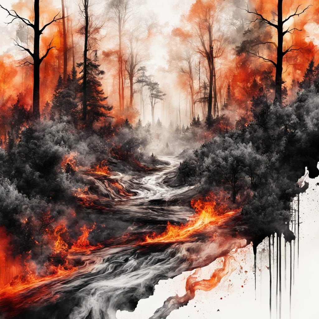 These trees burned the river to fire