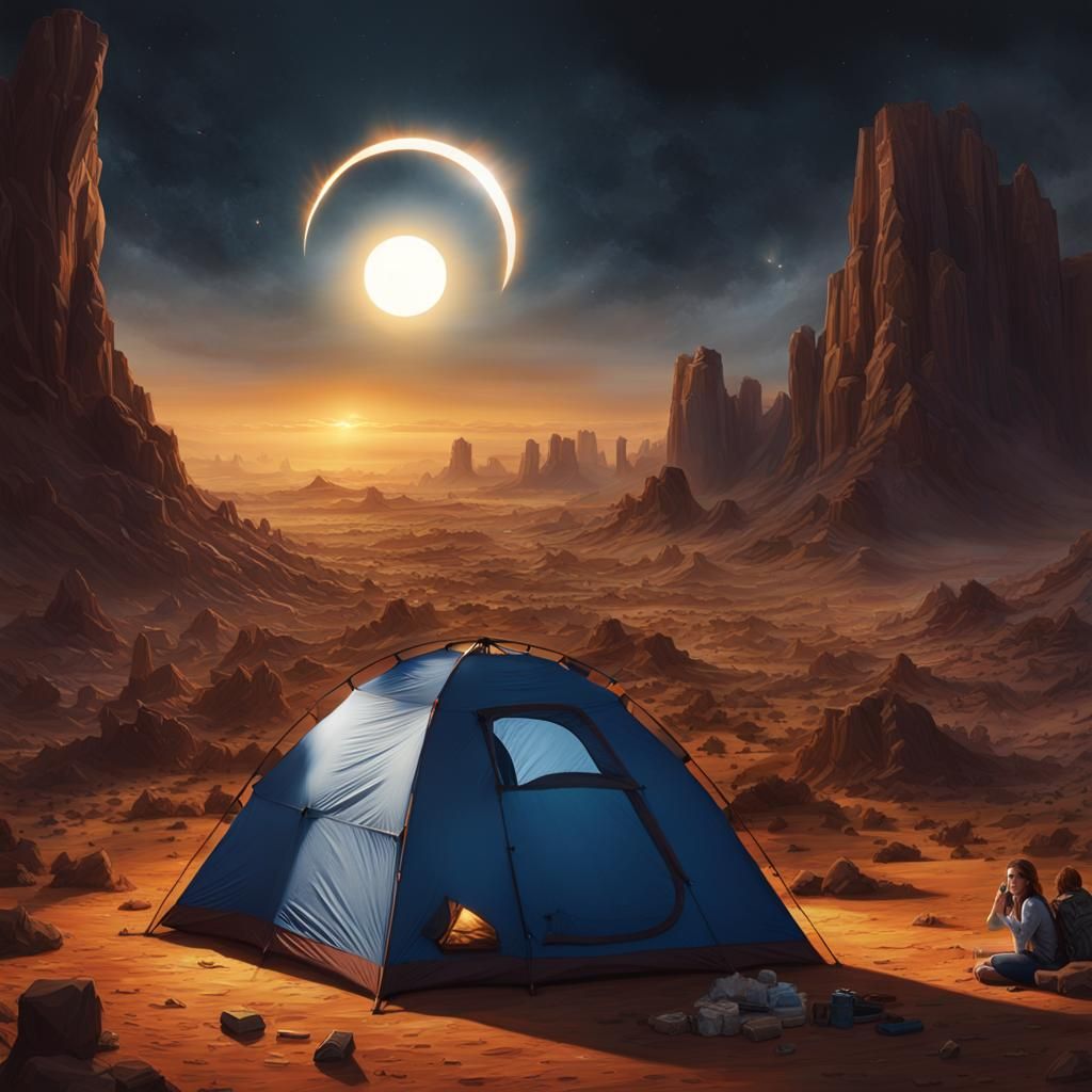 Solar Eclipse Desert Landscape, Dark Fantasy Concept Art