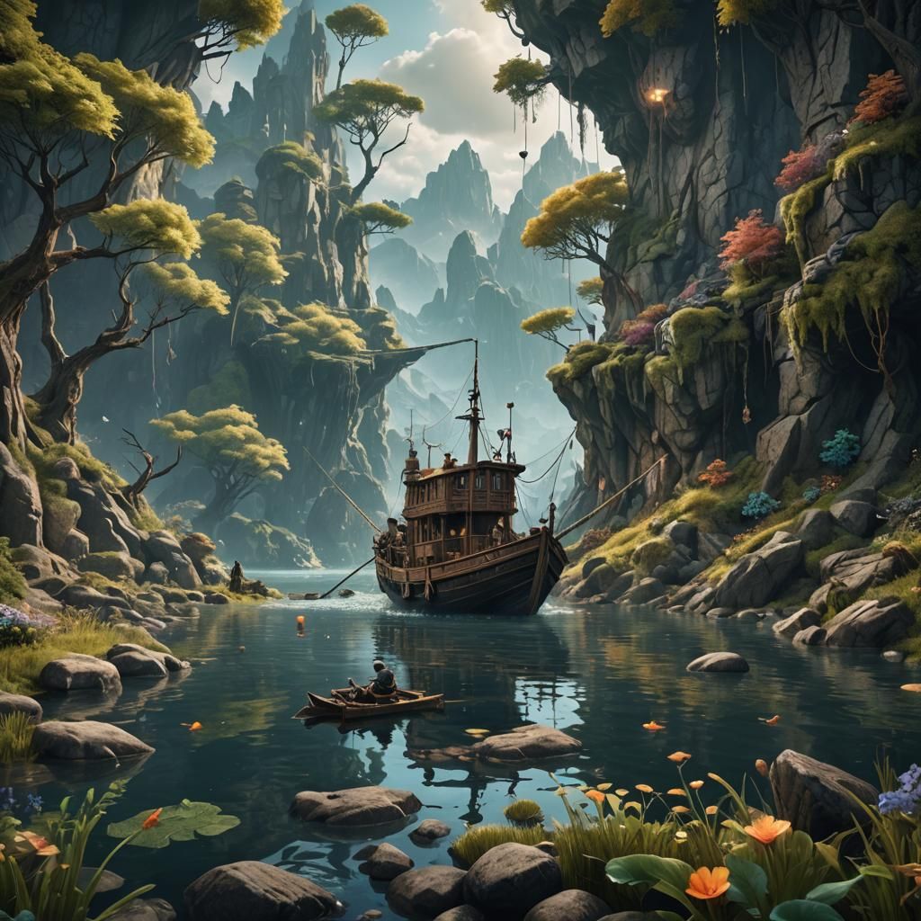 Fantastical Fishing Scene in Detailed Matte Painting Style
