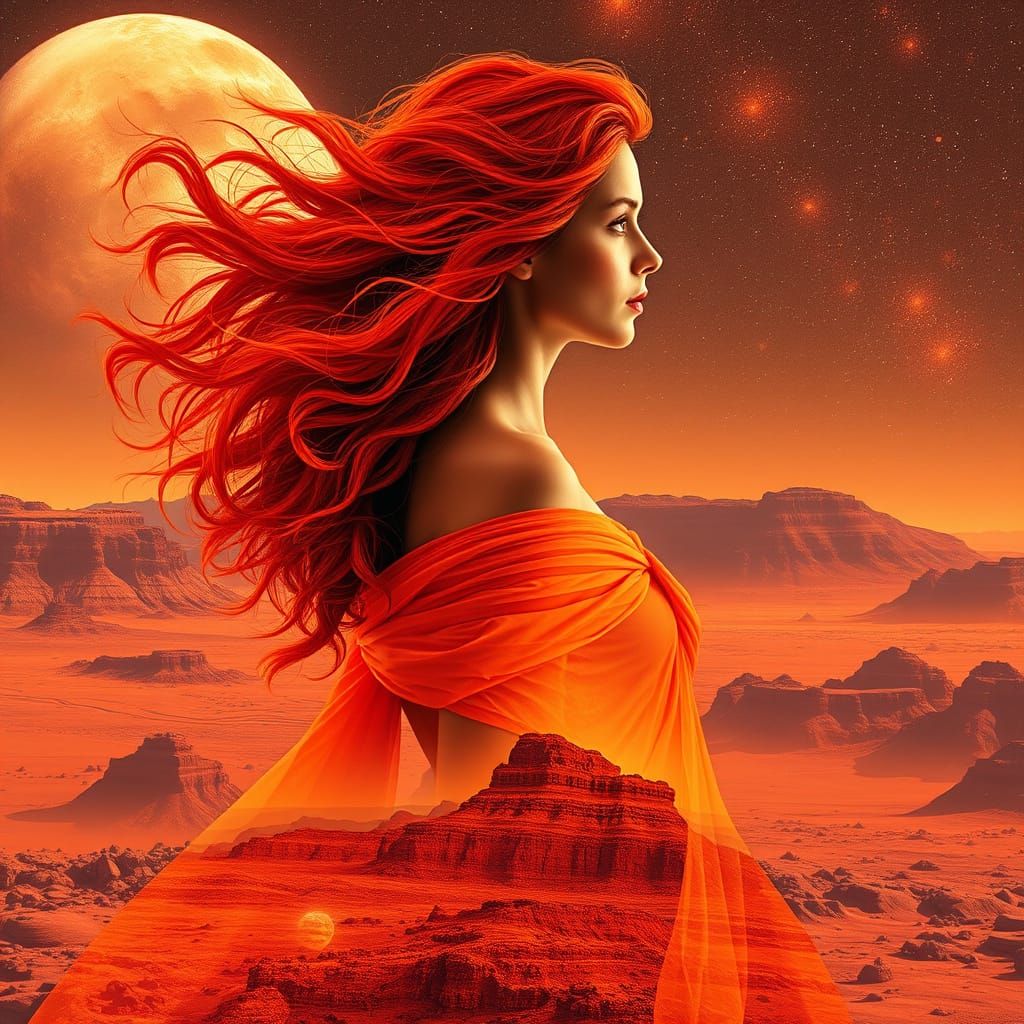 Mystical Flame-Haired Goddess Embodies Mars in Vibrant, Drea...