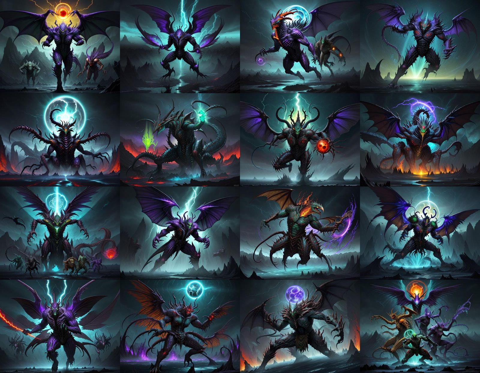 Cyberpunk Nightmare Landscape with Gods in Combat