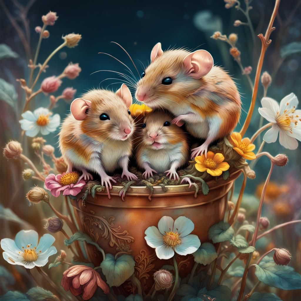 Harvest Mice Sleeping in Flower: Children's Book Illustratio...