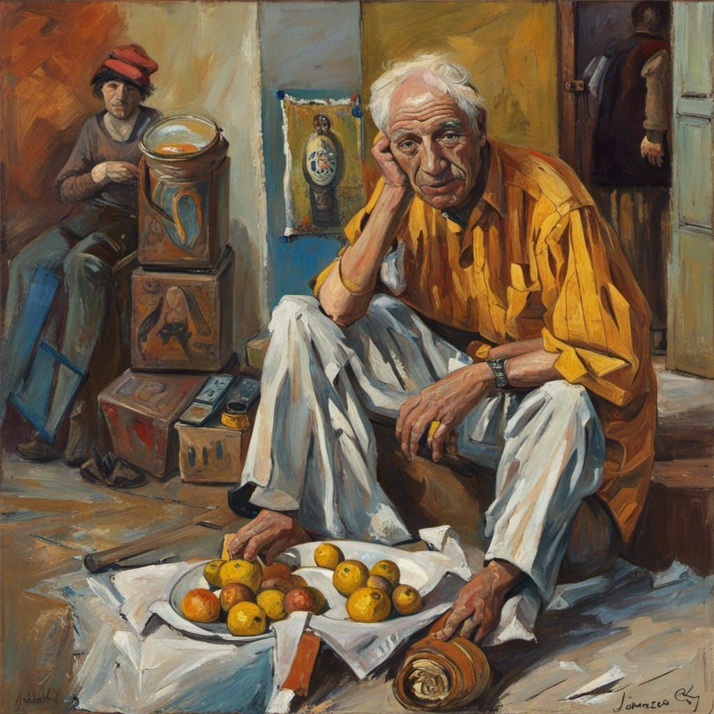 Cubist Babouche Vendor Oil Painting