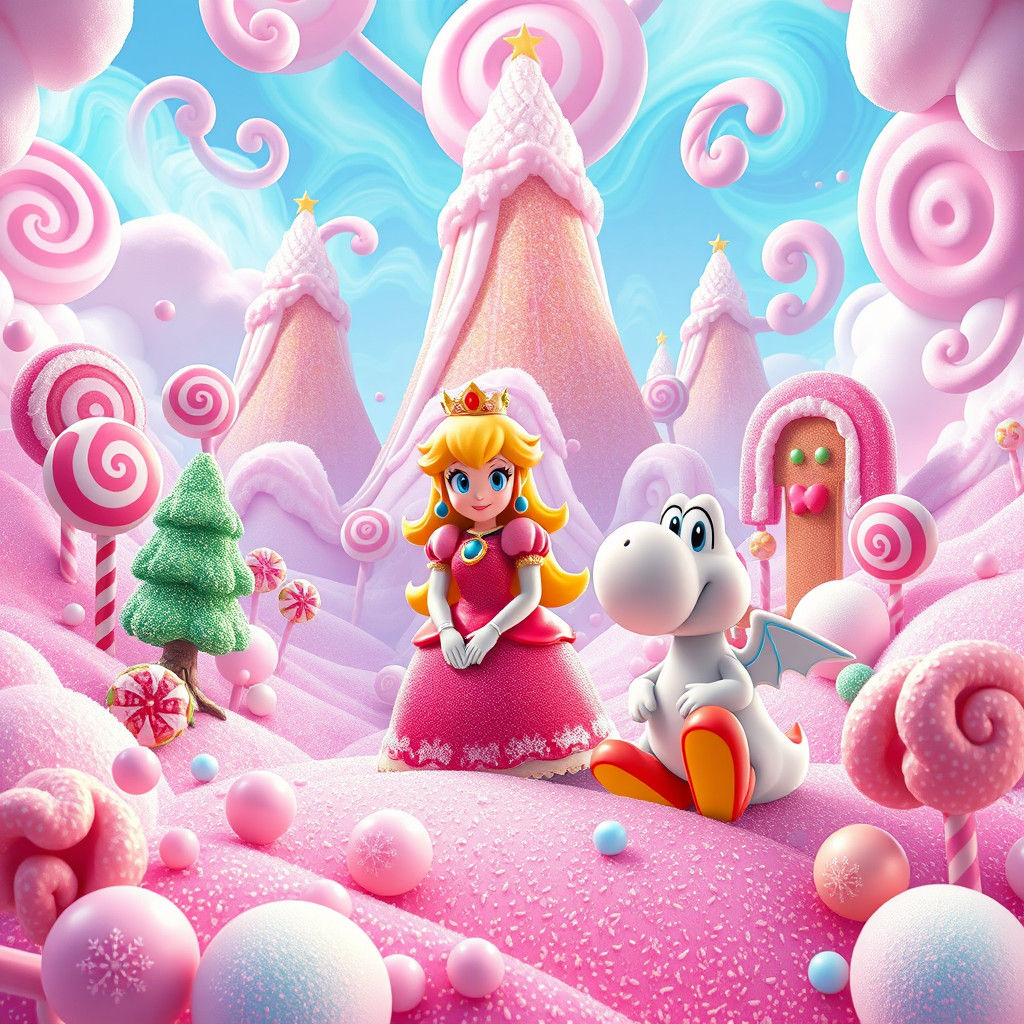Princess Peach and Yoshi in Candyland Illustration