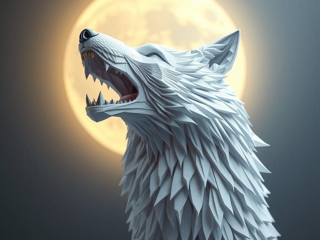 Stunning Paper Sculpture of a White Wolf Howling at the Moon