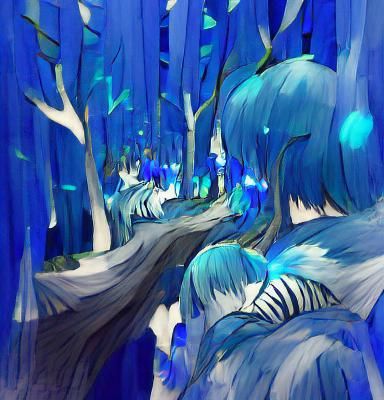 Enchanted Blue Forest: A Monochromatic Dreamscape