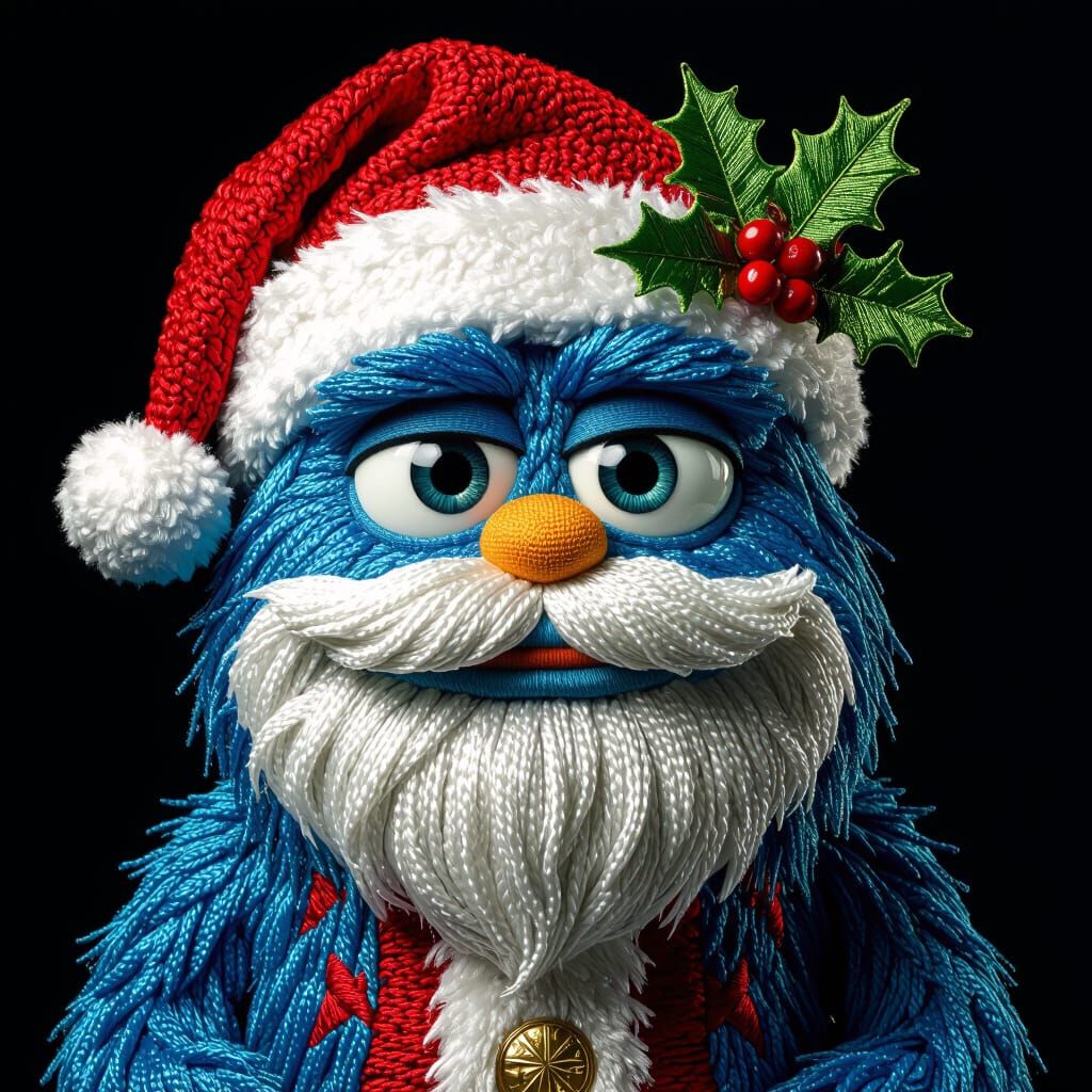 Labubu in Silk 3D Embroidery Style with Christmas Hat