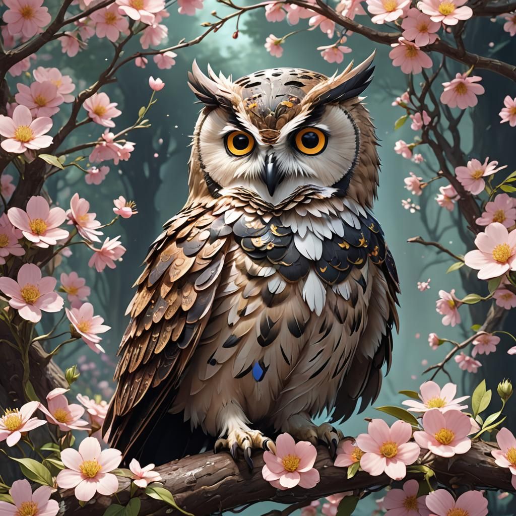 Floral Owl in Anime 3D Art Style