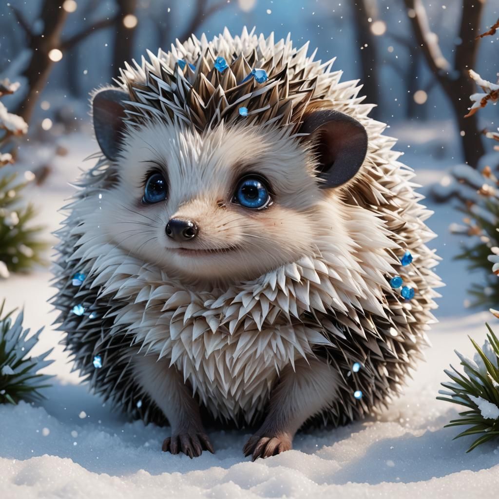 Adorable Baby Hedgehog with Anime-Style Sparkle Eyes