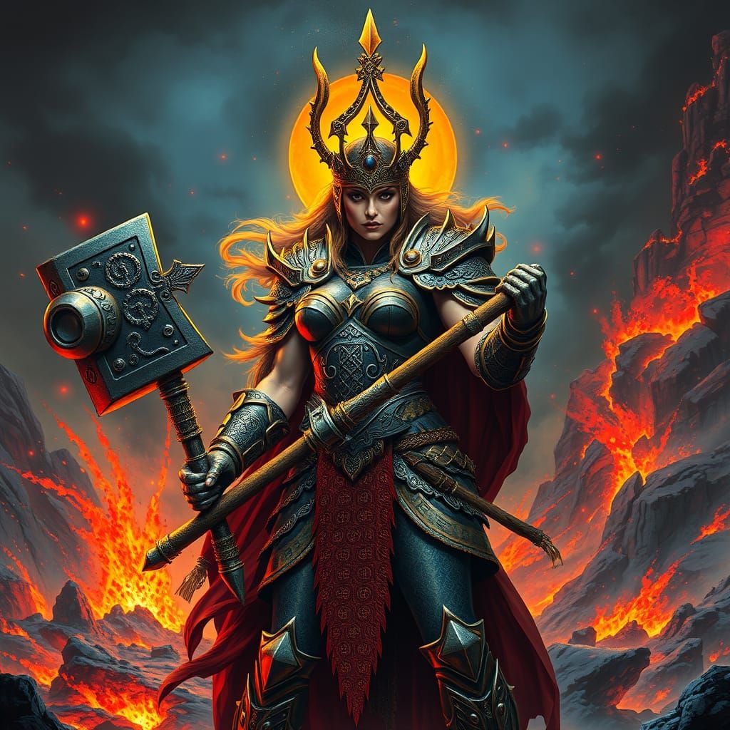 Glowing Warrior Queen in Frazetta-Inspired, High-Contrast Ar...