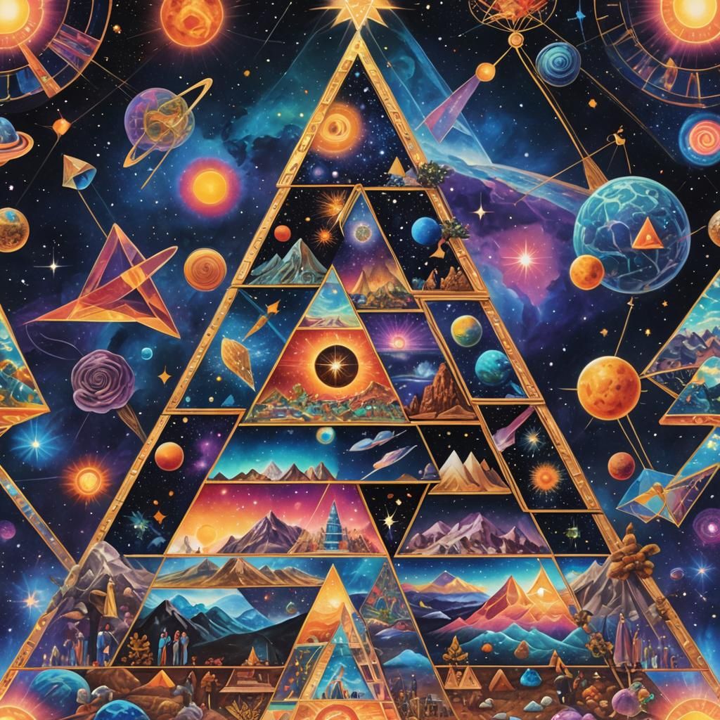 Maslow's Hierarchy in Astral Holographic Illustration