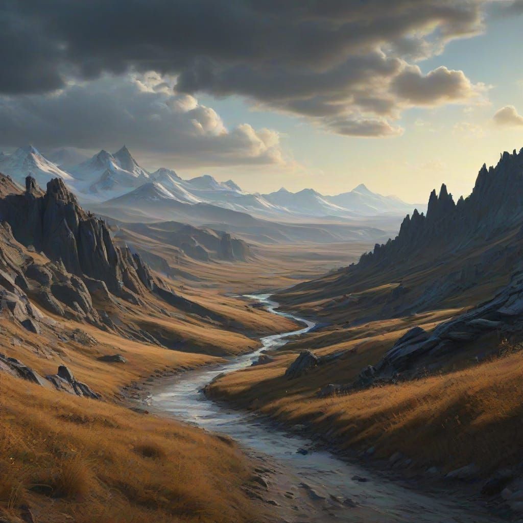 Surreal Mountain Landscape with Melting Glaciers