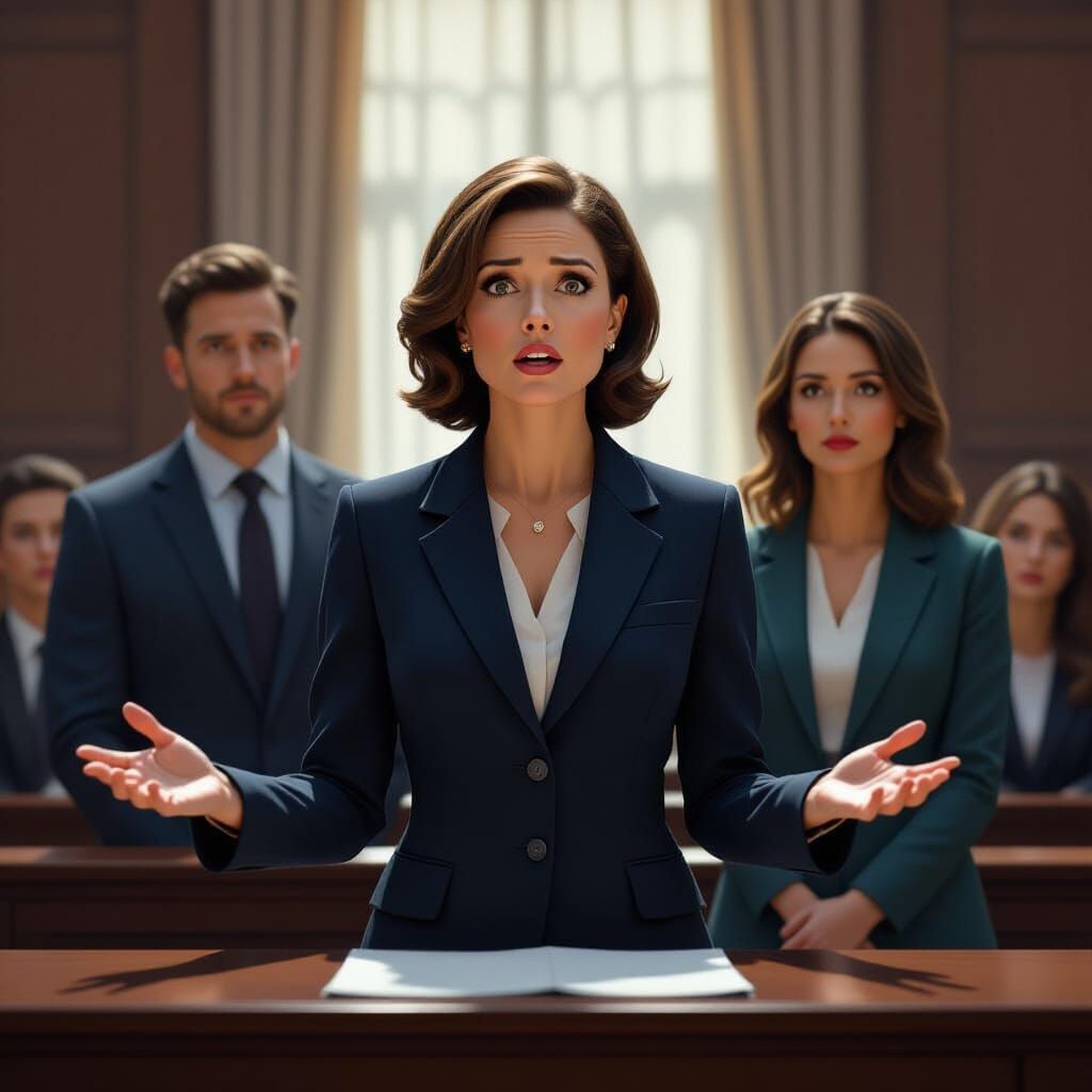 Courtroom Drama: Woman Testifies in Realistic Style