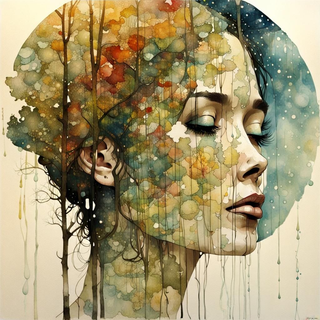 Double Exposure: Galaxy Dripping into Four Seasons