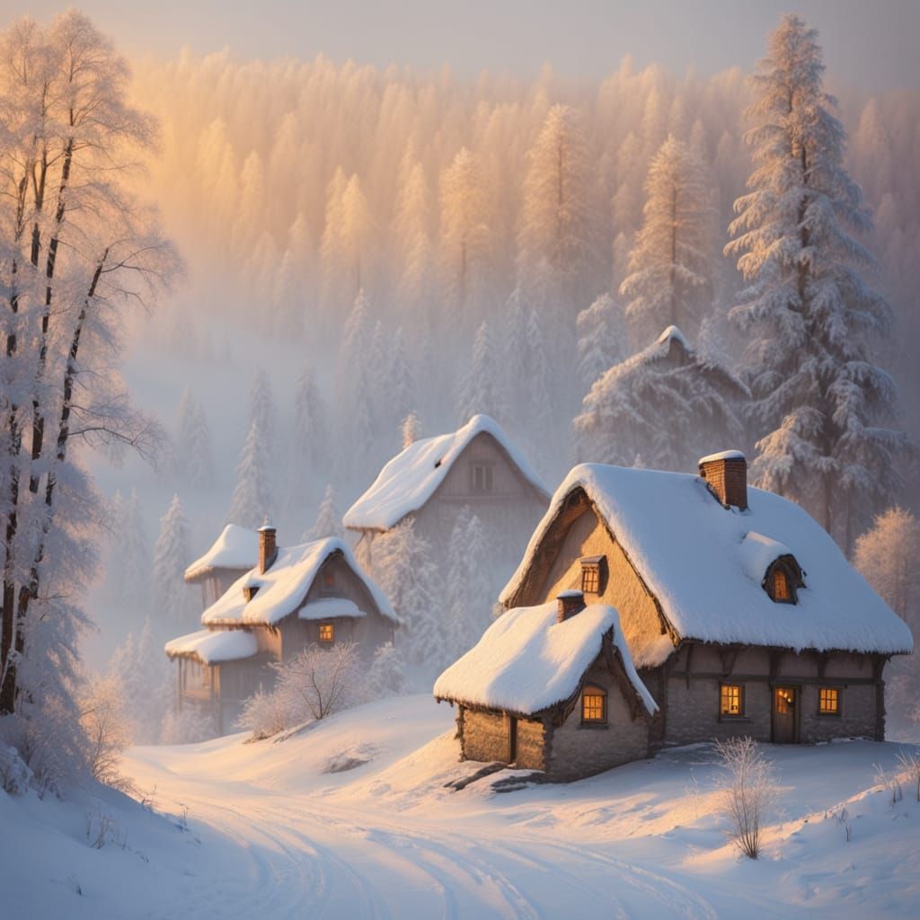 Polish Winter Wonderland in Oil Painting Style