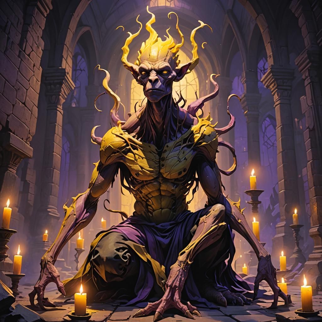 Eerie Dark Fantasy Creature with Multiple Arms