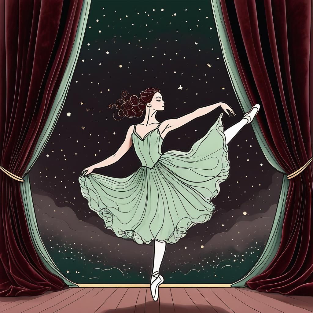 Minimalist Sketch of Ballerina Pirouetting on Stage
