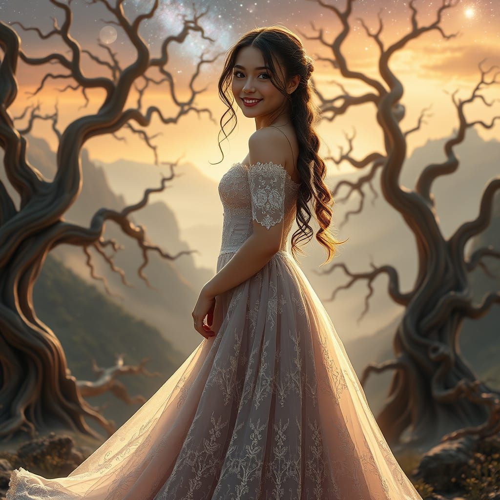 Mystical Woodland Goddess in Elegant Gown